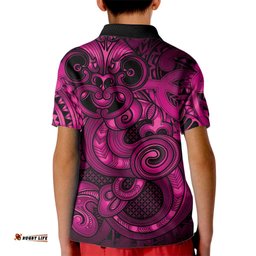 Aotearoa Maori Hei Tiki Kid Polo Shirt Mawhero Kowhaiwhai Puhoro Motif LT9
