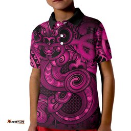 Aotearoa Maori Hei Tiki Kid Polo Shirt Mawhero Kowhaiwhai Puhoro Motif LT9