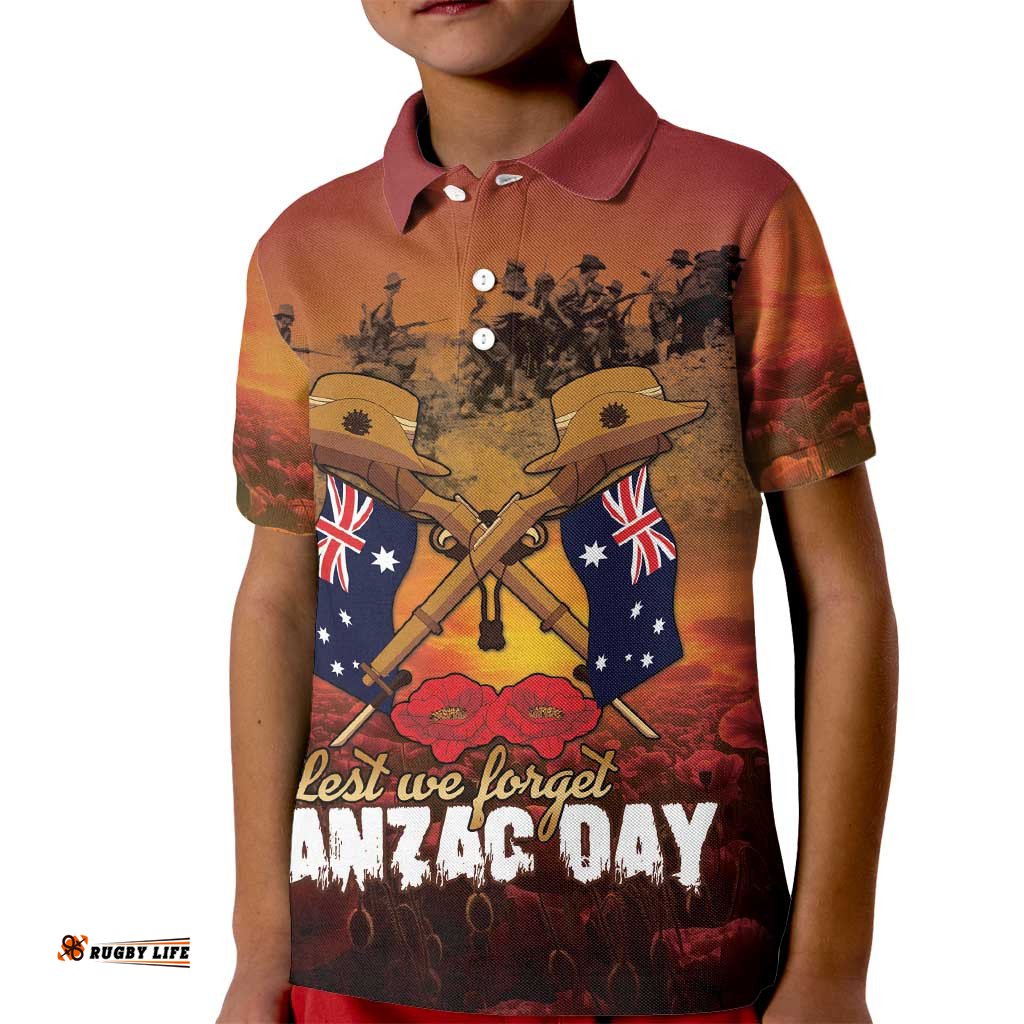 ANZAC Day Lest We Forget Kid Polo Shirt Australian Veterans Remembrance Tribute LT18