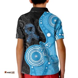 Australia Autism Awareness Month Kid Polo Shirt Indigenous Lizard With Blue Ribbon LT14