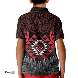 Aotearoa Kiwi Taniko Kid Polo Shirt Silver Fern With Maori Koru Pattern LT14