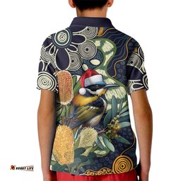 Aussie Honeyeaters Banksia Christmas Kid Polo Shirt Aboriginal Dots Painting Blue Motif LT9