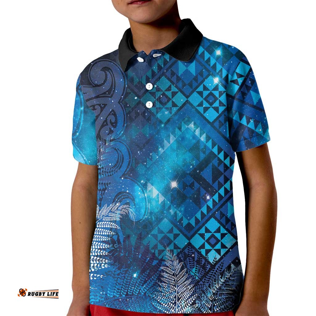 Aotearoa Taniko Matariki Kid Polo Shirt Cosmic Blue LT7