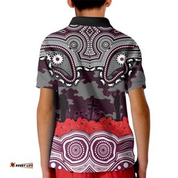 ANZAC Day Manly Warringah Sea Eagles Kid Polo Shirt Military Memorial Aboriginal Indigenous Art TS04