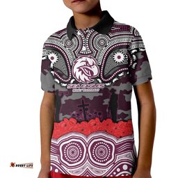 ANZAC Day Manly Warringah Sea Eagles Kid Polo Shirt Military Memorial Aboriginal Indigenous Art TS04