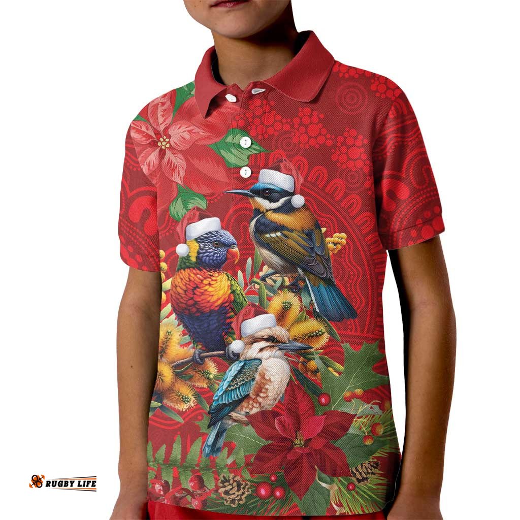 Aussie Native Bird Kid Polo Shirt Aboriginal Inspired Christmas LT9