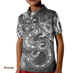 Aotearoa Maori Hei Tiki Kid Polo Shirt Kiwikiwi Kowhaiwhai Puhoro Motif LT9