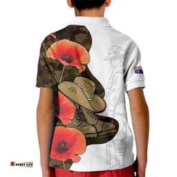 Australia ANZAC Day Kid Polo Shirt Boots And Slouch Hat Lest We Forget LT14
