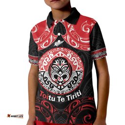 Aotearoa Toitu Te Tiriti Kid Polo Shirt Haka Tiki Honour The Treaty LT14