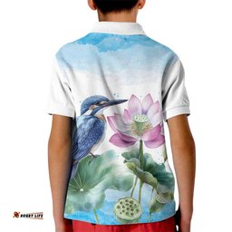 Australia Azure Kingfisher Kid Polo Shirt Ceyx Azureus Sacred Lotus Watercolor LT14