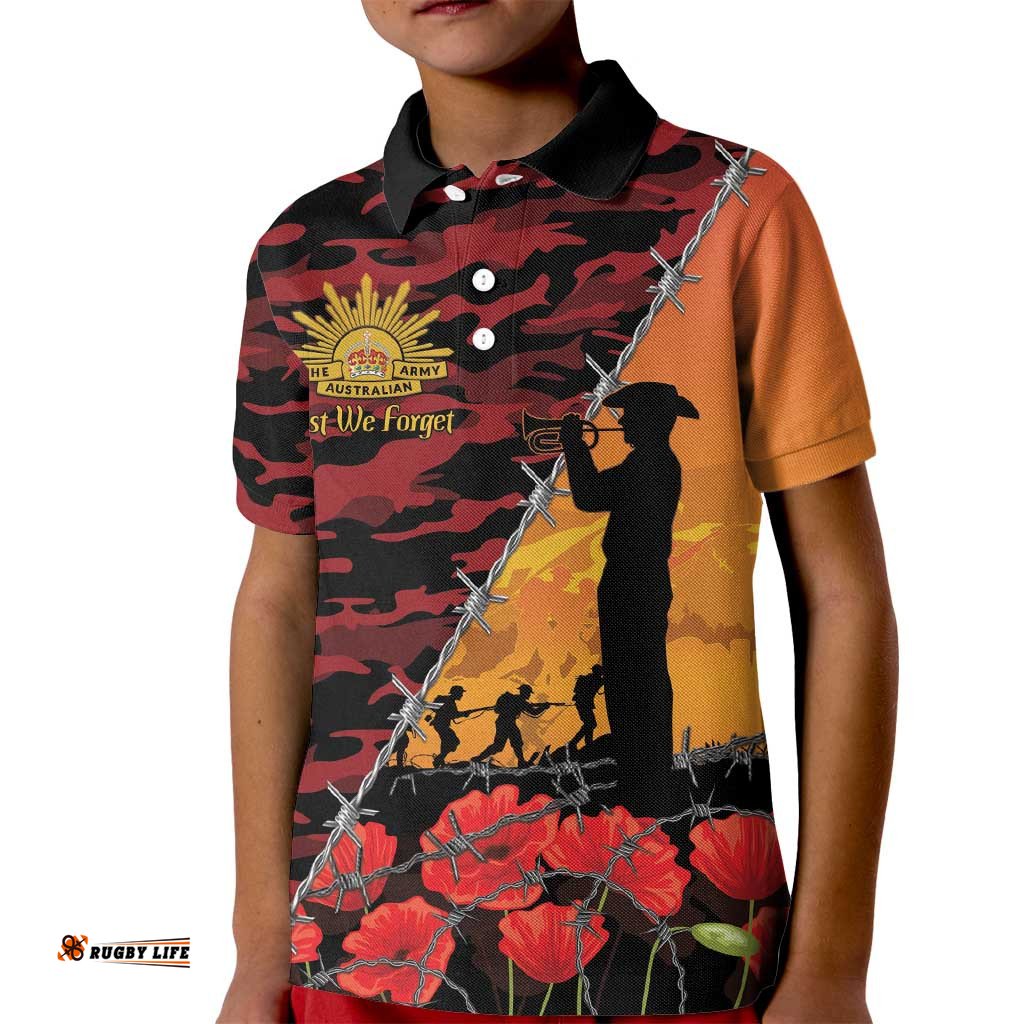 ANZAC Lest We Forget Kid Polo Shirt Australian Army Poppy Tribute LT15
