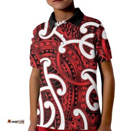 Aotearoa Maori Kowhaiwhai Kid Polo Shirt Whero Puhoro and Patiki LT9