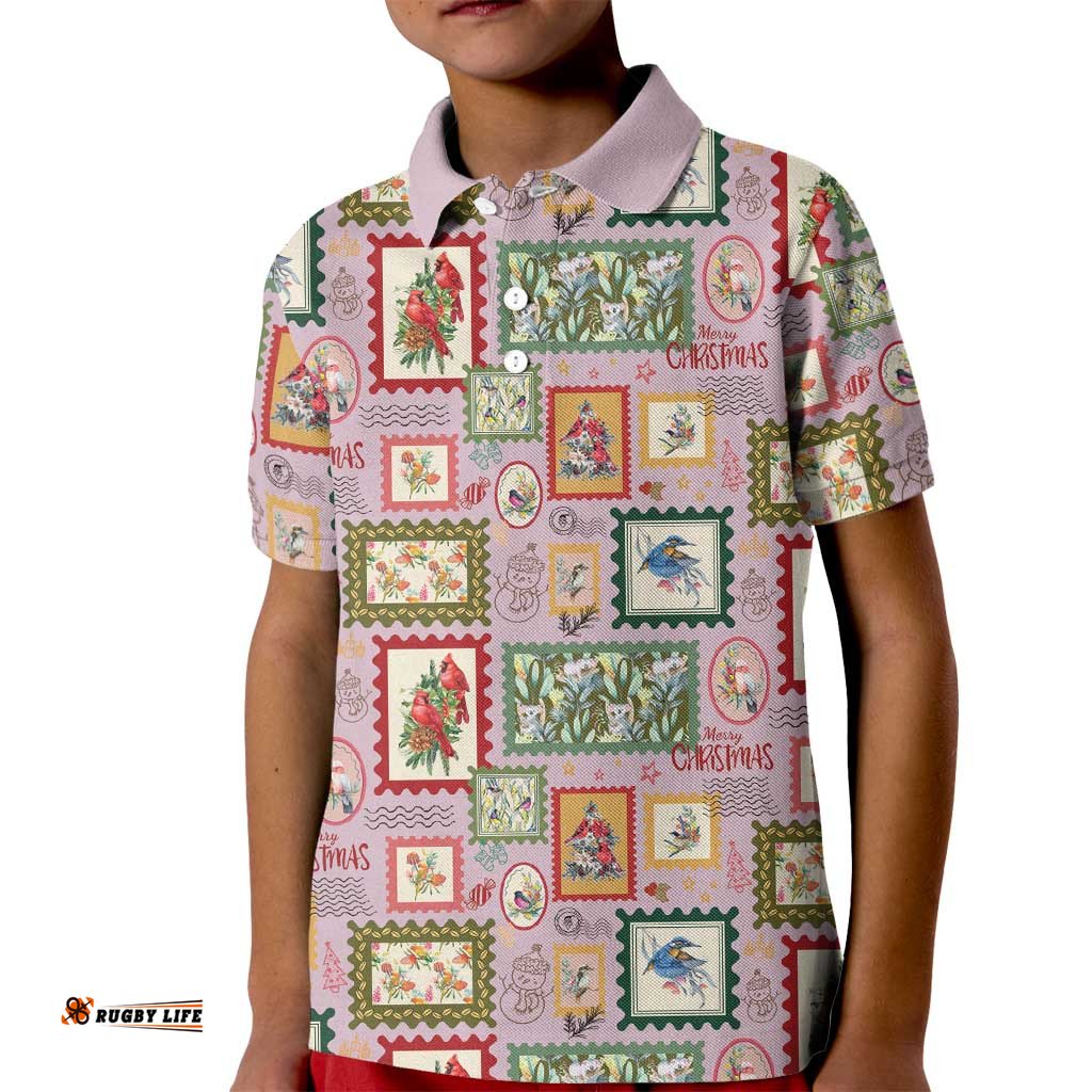 Aussie Birds Christmas La La Land Kid Polo Shirt Pink Vintage Stamp Edition LT9