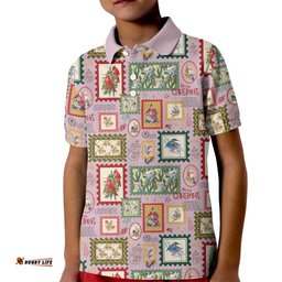 Aussie Birds Christmas La La Land Kid Polo Shirt Pink Vintage Stamp Edition LT9