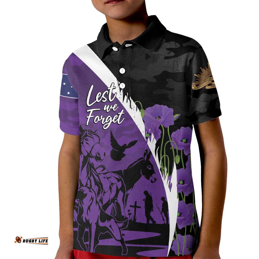 Australia ANZAC Day Kid Polo Shirt Animals of War - Lest We Forget LT7