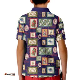 Aussie Birds Christmas La La Land Kid Polo Shirt Navy Blue Vintage Stamp Edition LT9