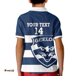 AFL Cats Football Custom Kid Polo Shirt Geelong Proud Indigenous Art LT14