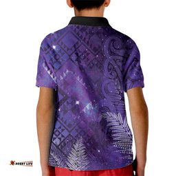 Aotearoa Taniko Matariki Kid Polo Shirt Cosmic Violet LT7