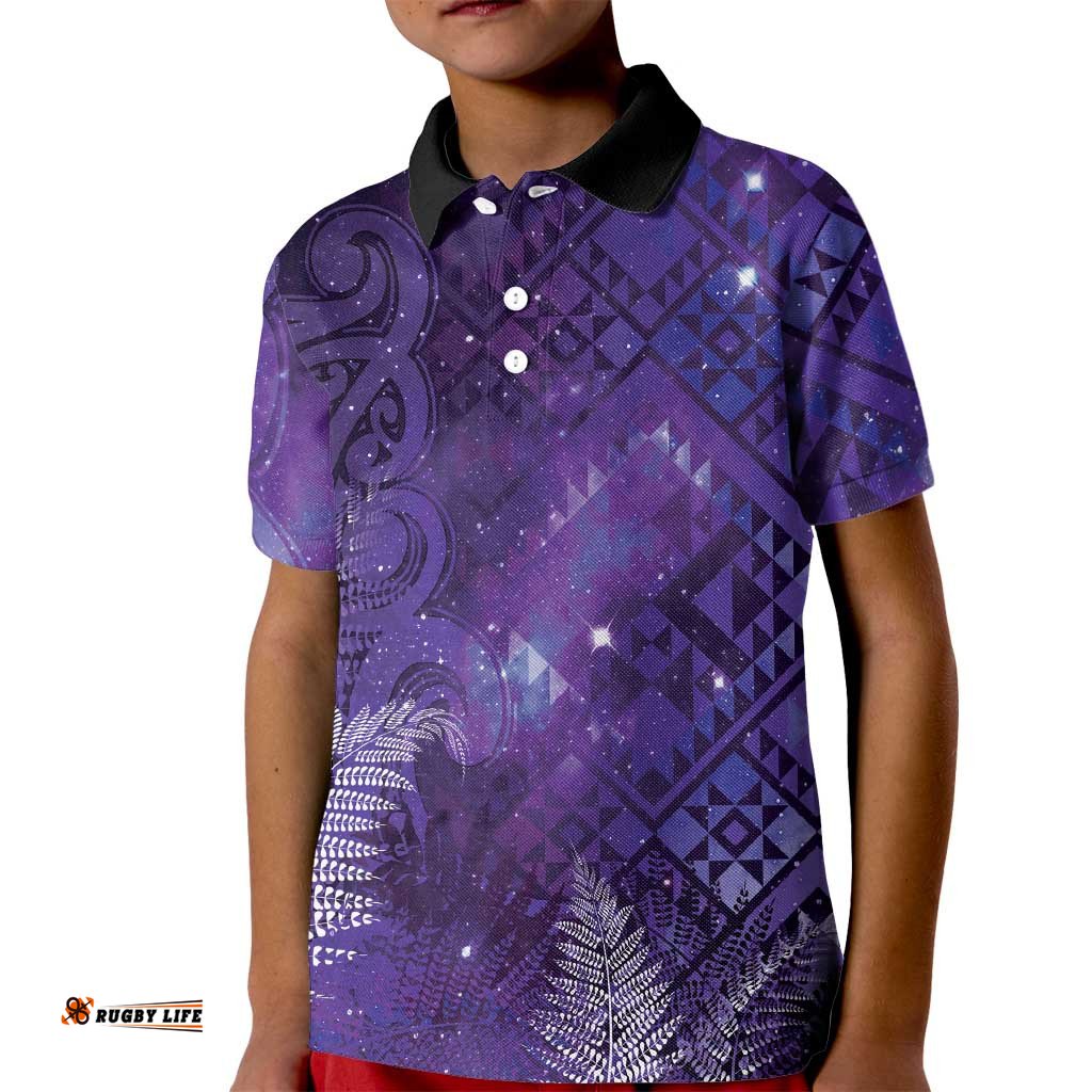 Aotearoa Taniko Matariki Kid Polo Shirt Cosmic Violet LT7