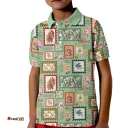 Aussie Birds Christmas La La Land Kid Polo Shirt Green Vintage Stamp Edition LT9