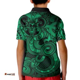 Aotearoa Maori Hei Tiki Kid Polo Shirt Kakariki Kowhaiwhai Puhoro Motif LT9