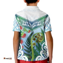 Aotearoa New Zealand Natural Plants Kid Polo Shirt Pohutukawa with Silver Ferns Koru Frond Maori Tattoos LT03