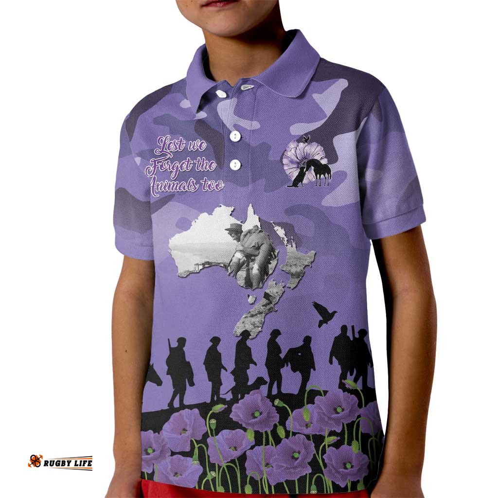 ANZAC Day Kid Polo Shirt Lest We Forget the Animals Too LT19