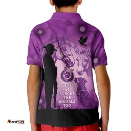 Australia Animals ANZAC Day Kid Polo Shirt Lest We Forget The Animals Too Purple Poppy LT14