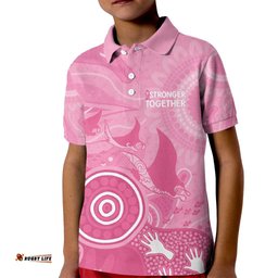 Australia Breast Cancer Awareness Kid Polo Shirt Pink Ribbon Manta Ray Aboriginal Art LT14