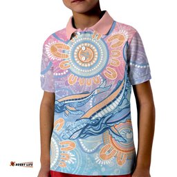 Aussie NAIDOC Week Pastel Kid Polo Shirt Dreaming Whales LT7