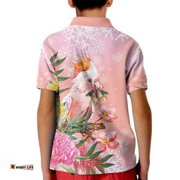 Australia Christmas Pink Cockatoo with Banksia Kid Polo Shirt Coral Pink LT7