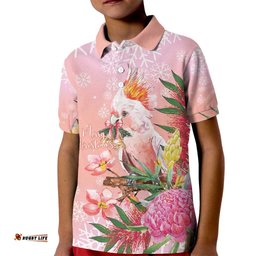 Australia Christmas Pink Cockatoo with Banksia Kid Polo Shirt Coral Pink LT7