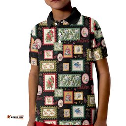 Aussie Birds Christmas La La Land Kid Polo Shirt Black Vintage Stamp Edition LT9