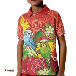 Budgerigar Australia Christmas Kid Polo Shirt Budgies Golden Wattle Aboriginal Red LT14