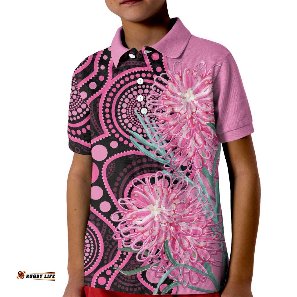 Australia Grevillea Kid Polo Shirt Aussie Native Spider Flower Indigenous Art LT14