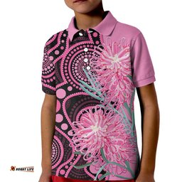 Australia Grevillea Kid Polo Shirt Aussie Native Spider Flower Indigenous Art LT14