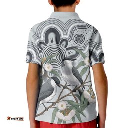 Australia Grey Butcherbird Kid Polo Shirt Eucalyptus Alba Indigenous Art LT14