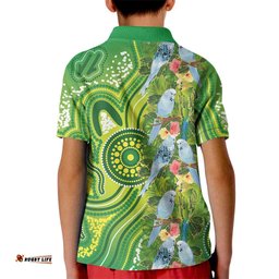 Budgerigar Australia Kid Polo Shirt Aussie Common Parakeet Indigenous Art LT14