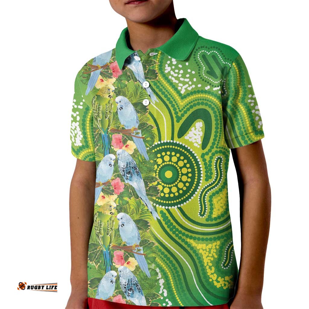 Budgerigar Australia Kid Polo Shirt Aussie Common Parakeet Indigenous Art LT14