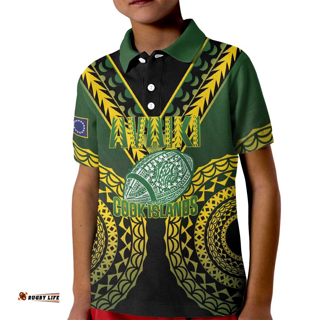 Custom Avaiki Cook Islands Rugby Kid Polo Shirt Kuki Airani Tatau Black LT14