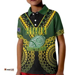 Custom Avaiki Cook Islands Rugby Kid Polo Shirt Kuki Airani Tatau Black LT14