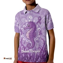 Australia Epilepsy Awareness Kid Polo Shirt Seahorse Think Purple Ribbon Aboriginal LT14