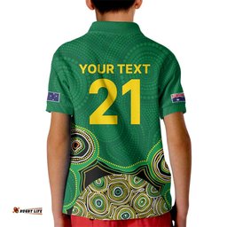 Custom Australia Cricket Spirit 2026 Kid Polo Shirt World T20 Edition - Green Aboriginal LT9