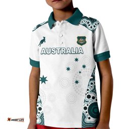 Custom Australia Rugby 2026 Kid Polo Shirt Go Wallabies Aboriginal Pattern White Version LT05
