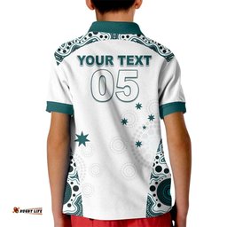 Custom Australia Rugby 2026 Kid Polo Shirt Go Wallabies Aboriginal Pattern White Version LT05