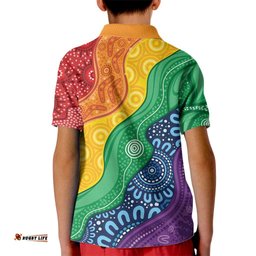 Australia First Nation LGBTQ+ Kid Polo Shirt Aboriginal Rainbow Flag LT7