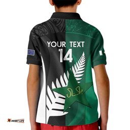 Custom New Zealand And Pakistan Cricket Kid Polo Shirt 2025 Black Cap Shaheens Together LT14