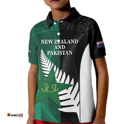 Custom New Zealand And Pakistan Cricket Kid Polo Shirt 2025 Black Cap Shaheens Together LT14