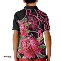 Australia Waratah Kid Polo Shirt Telopea Aussie Native Flowers Indigenous Art LT14