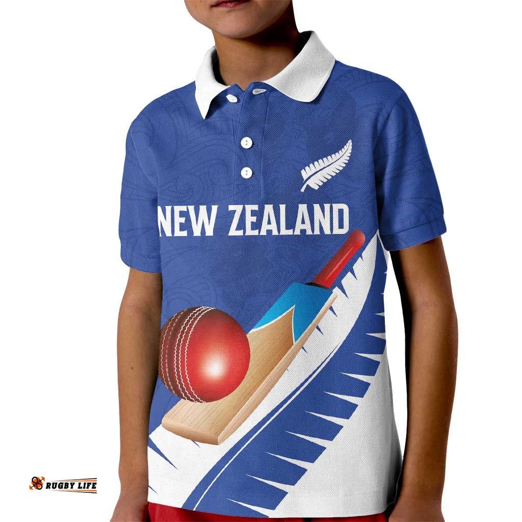 Custom New Zealand Cricket Kid Polo Shirt Kiwi Birds Haka Dance Blue Fern Sporty Style LT03